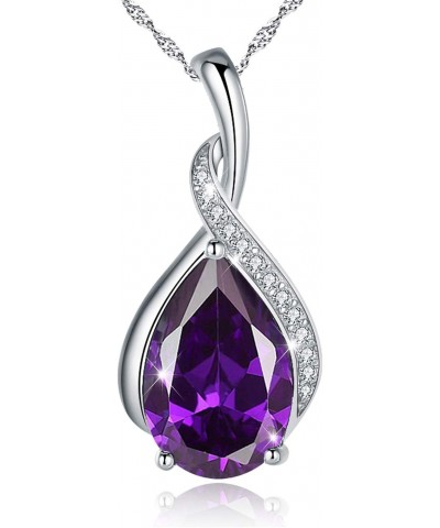 925 Sterling Silver Tear drop Purple Birthstone Pendant Necklace Jewelry Gifts for Mom Lover Women $11.50 Necklaces