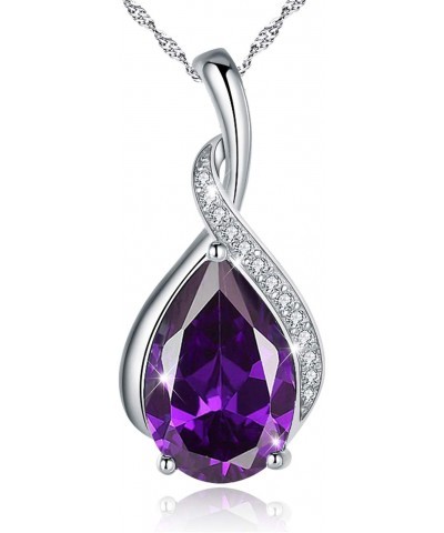 925 Sterling Silver Tear drop Purple Birthstone Pendant Necklace Jewelry Gifts for Mom Lover Women $11.50 Necklaces