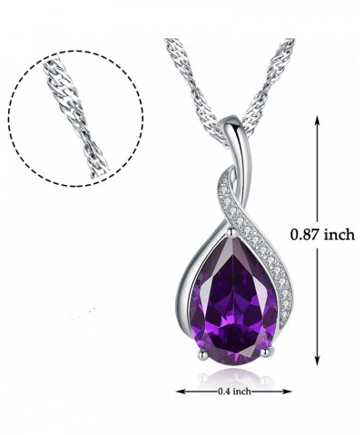 925 Sterling Silver Tear drop Purple Birthstone Pendant Necklace Jewelry Gifts for Mom Lover Women $11.50 Necklaces