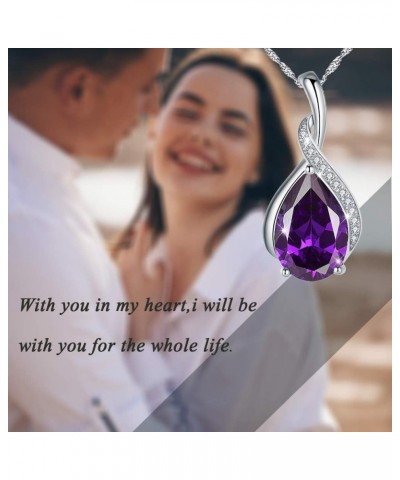 925 Sterling Silver Tear drop Purple Birthstone Pendant Necklace Jewelry Gifts for Mom Lover Women $11.50 Necklaces