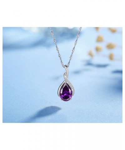 925 Sterling Silver Tear drop Purple Birthstone Pendant Necklace Jewelry Gifts for Mom Lover Women $11.50 Necklaces