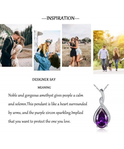 925 Sterling Silver Tear drop Purple Birthstone Pendant Necklace Jewelry Gifts for Mom Lover Women $11.50 Necklaces