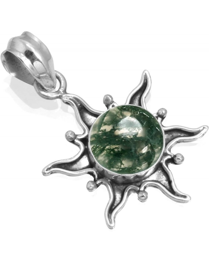 925 Sterling Silver Statement Pendant for Women 10 MM Round Gemstone Handmade Jewelry for Gift (99512_P) Moss Agate $15.12 Ne...