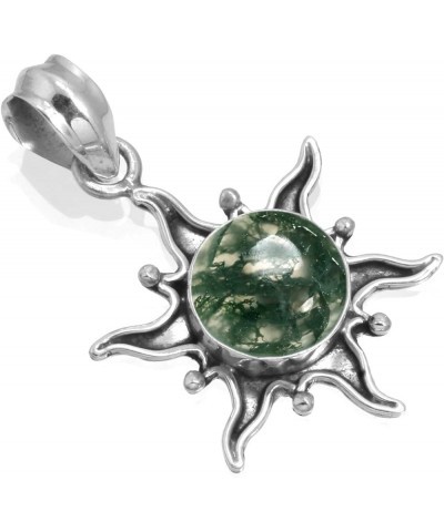 925 Sterling Silver Statement Pendant for Women 10 MM Round Gemstone Handmade Jewelry for Gift (99512_P) Moss Agate $15.12 Ne...