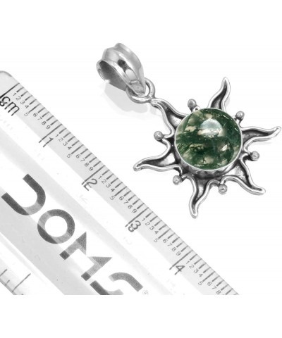 925 Sterling Silver Statement Pendant for Women 10 MM Round Gemstone Handmade Jewelry for Gift (99512_P) Moss Agate $15.12 Ne...