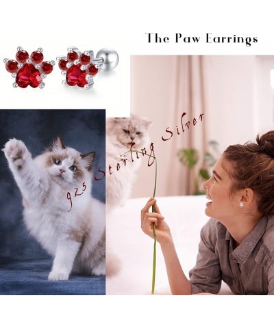 Paw Print Studs Earrings Hypoallergenic Jewelry Gift for Women Puppy Dog Cat Pet Earrings with Zirconia Paw Screw Back Earrin...