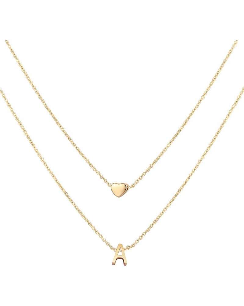 18K Gold Plated Stainless Steel Layered Heart Initial Necklace Personalized Tiny Letter Choker Necklace Monogram Name Necklac...