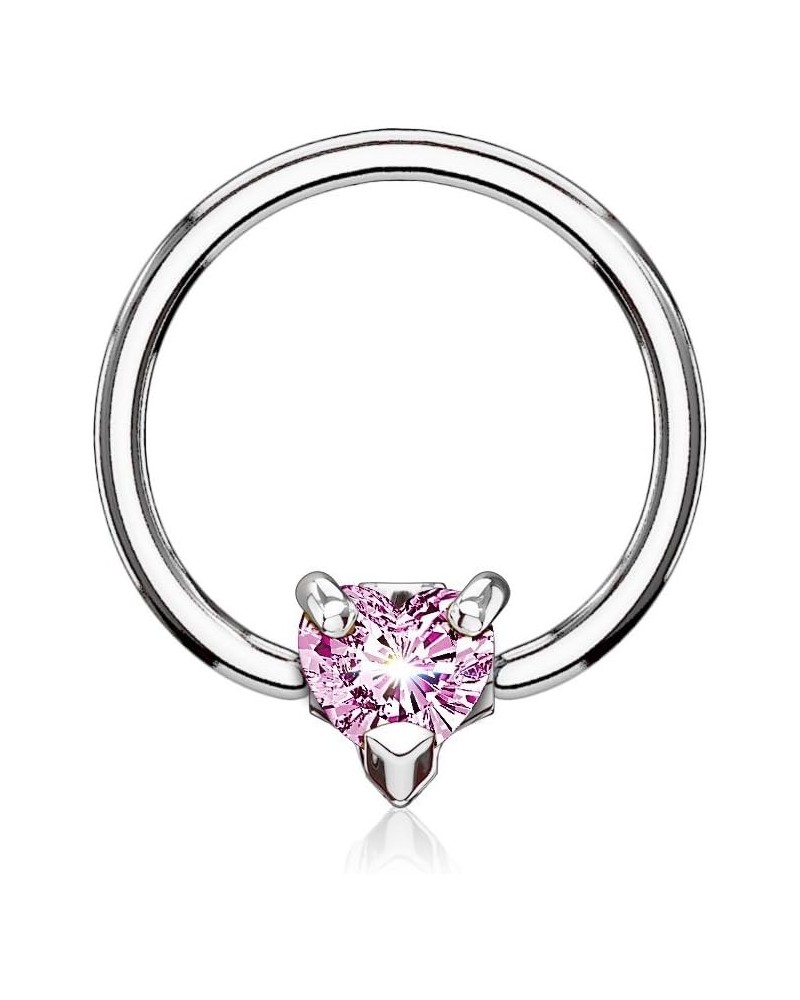 16GA Stainless Steel CZ Crystal Heart Septum Cartilage Captive Bead Ring Silver Tone/Pink $7.90 Body Jewelry