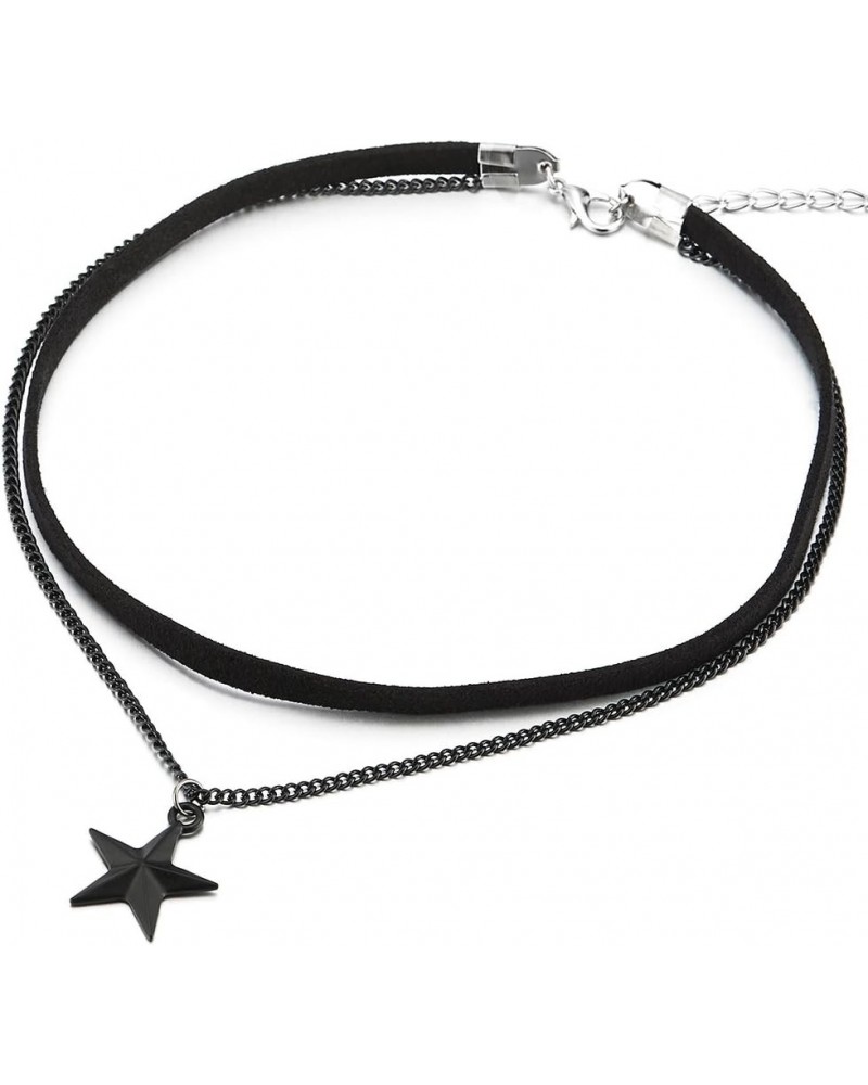 Two-Rows Choker Necklace with Black Chain and Pentagram Star Charm Pendant, Ladies Womens A-Cotton Color: Black $8.39 Necklaces