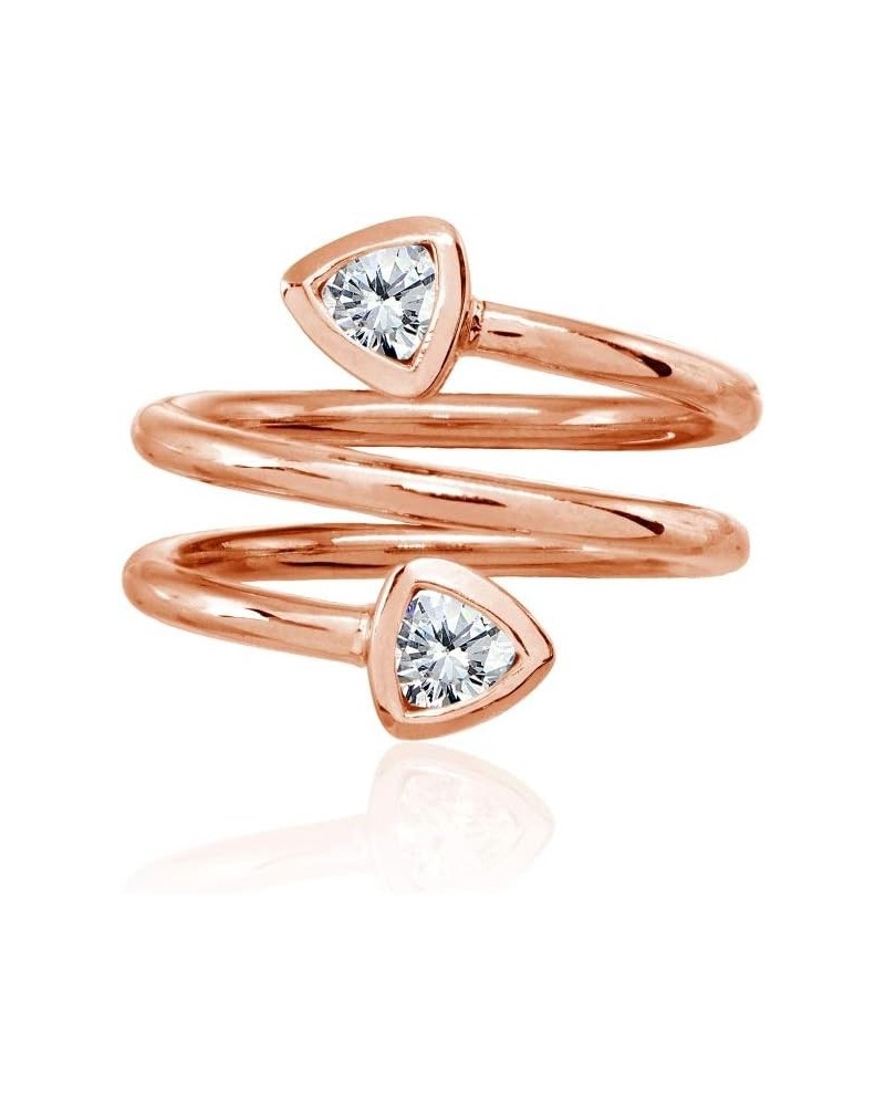 Sterling Silver Cubic Zirconia Trillion Two Stone Spiral Wrap Around Polished Statement Ring rose-gold-flashed-silver $19.94 ...