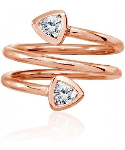 Sterling Silver Cubic Zirconia Trillion Two Stone Spiral Wrap Around Polished Statement Ring rose-gold-flashed-silver $19.94 ...