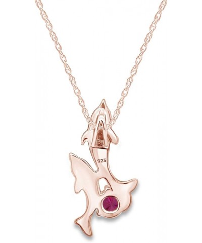 Simulated Birthstones Playing Dolphins Pendant Necklace in 14k Rose Gold Over Sterling Silver Simulated Ruby $27.53 Necklaces