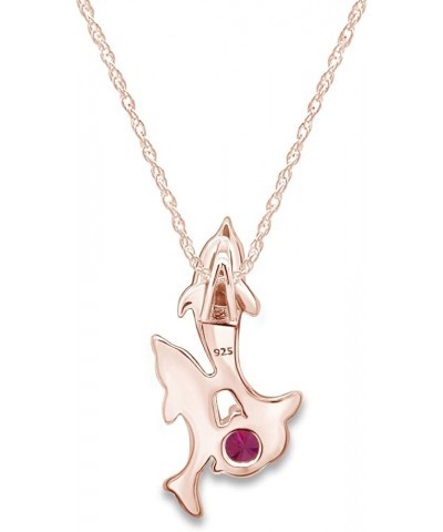 Simulated Birthstones Playing Dolphins Pendant Necklace in 14k Rose Gold Over Sterling Silver Simulated Ruby $27.53 Necklaces