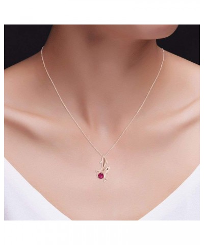 Simulated Birthstones Playing Dolphins Pendant Necklace in 14k Rose Gold Over Sterling Silver Simulated Ruby $27.53 Necklaces