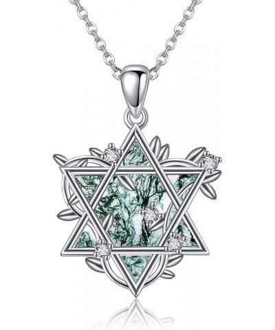 Star of David Necklace Sterling Silver Star of David Abalone Shell/Moss Agate Pendant Necklace Jewish Star Jewelry Gifts for ...