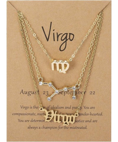 3Pcs Zodiac Necklace Set 12 Constellation Sign Pendant Necklace Astrology Birthday Gift For Women Girls Virgo(8.23~9.22) $7.5...