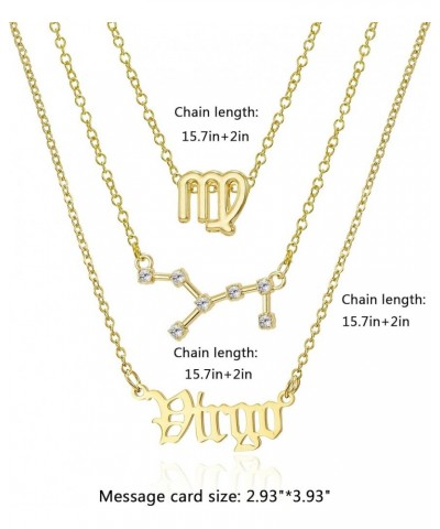 3Pcs Zodiac Necklace Set 12 Constellation Sign Pendant Necklace Astrology Birthday Gift For Women Girls Virgo(8.23~9.22) $7.5...