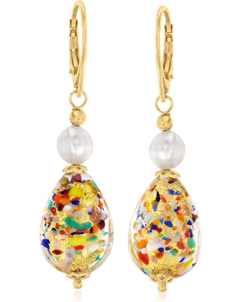 Italian Multicolored Murano Glass Bead Drop Earrings With 7-7.5mm Cultured Pearls in 18kt Gold Over Sterling $32.56 Earrings