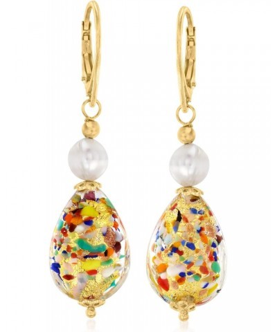 Italian Multicolored Murano Glass Bead Drop Earrings With 7-7.5mm Cultured Pearls in 18kt Gold Over Sterling $32.56 Earrings