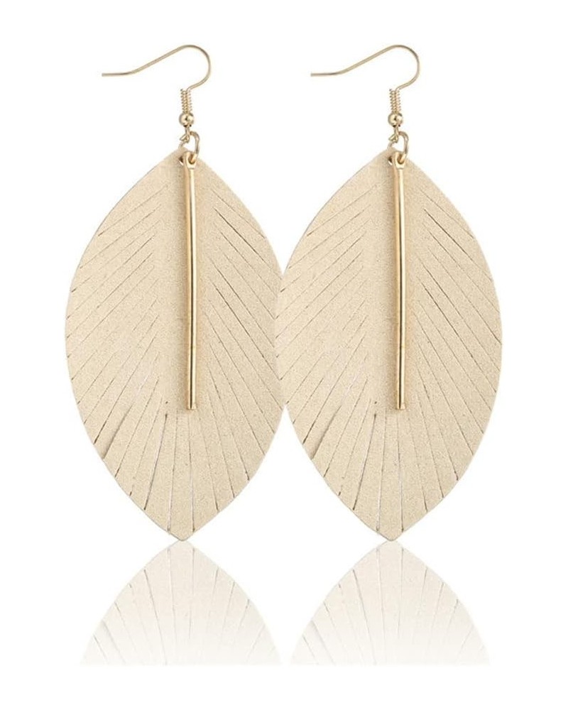 Leather Layered Fringe Leaf Earrings with Metal Bar Lightweight Boho Soft Leather Leaf Tassel Dangle Drop Earrings for Women ...