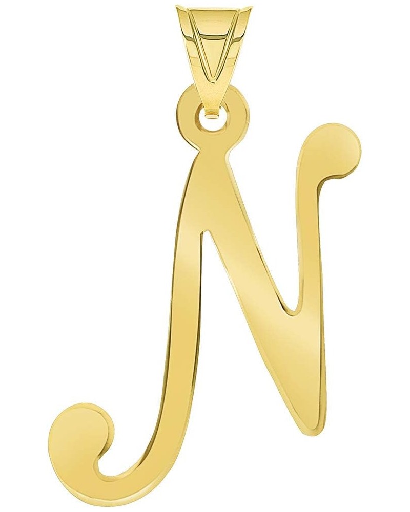 Solid 14k Yellow Gold Uppercase Script Initial Cursive Letter Pendant (Small) N $31.89 Pendants