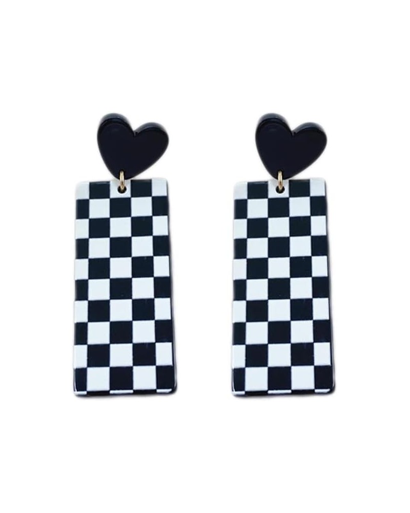 Acrylic Black White Irregular Geometric Striped Checkered Dangle Drop Earrings Minimalist Love Heart Flower Pattern Statement...