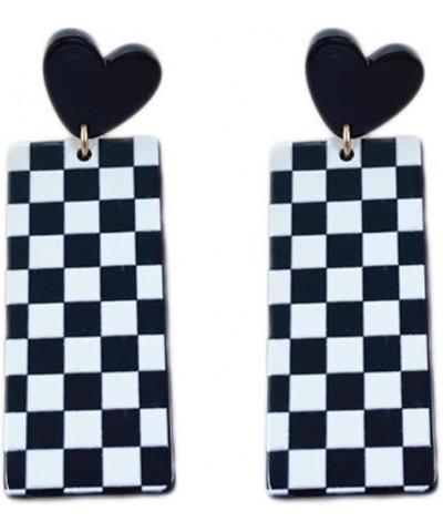 Acrylic Black White Irregular Geometric Striped Checkered Dangle Drop Earrings Minimalist Love Heart Flower Pattern Statement...