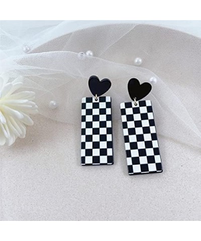 Acrylic Black White Irregular Geometric Striped Checkered Dangle Drop Earrings Minimalist Love Heart Flower Pattern Statement...