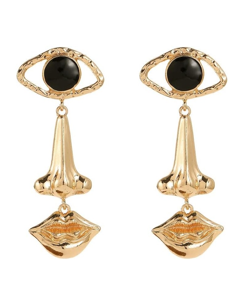 Unique Human Nose Eye Lip Shape Earrings Vintage Exaggerated Gold Evil Eye Dangle Long Drop Earrings for Women Girls gold $8....