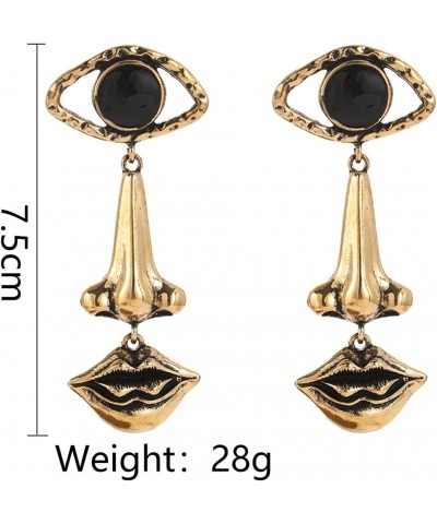 Unique Human Nose Eye Lip Shape Earrings Vintage Exaggerated Gold Evil Eye Dangle Long Drop Earrings for Women Girls gold $8....