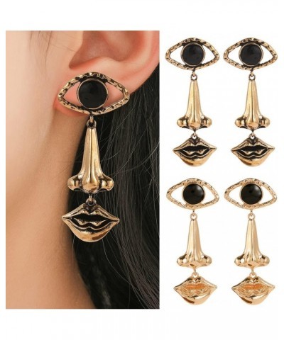 Unique Human Nose Eye Lip Shape Earrings Vintage Exaggerated Gold Evil Eye Dangle Long Drop Earrings for Women Girls gold $8....