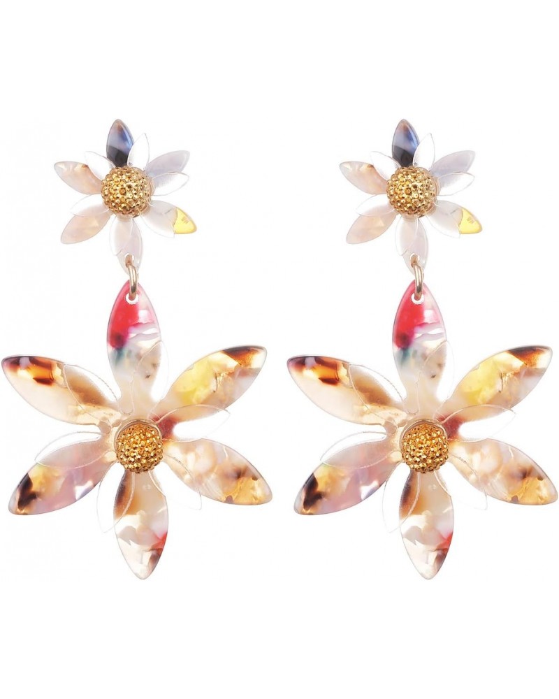 Two Flowers Different Sizes Off-white Acrylic Transparent GoldDangle Earrings $9.98 Earrings