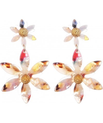 Two Flowers Different Sizes Off-white Acrylic Transparent GoldDangle Earrings $9.98 Earrings