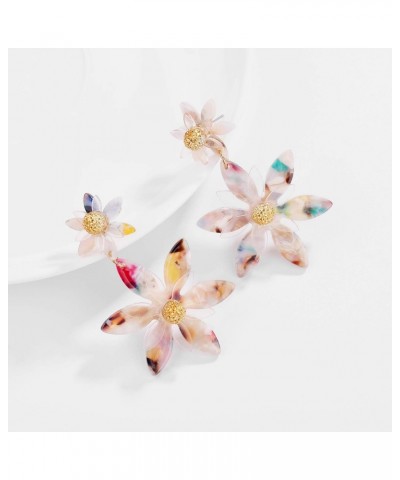 Two Flowers Different Sizes Off-white Acrylic Transparent GoldDangle Earrings $9.98 Earrings