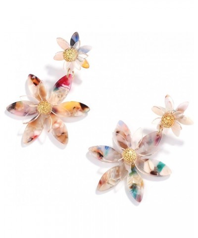 Two Flowers Different Sizes Off-white Acrylic Transparent GoldDangle Earrings $9.98 Earrings