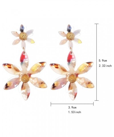 Two Flowers Different Sizes Off-white Acrylic Transparent GoldDangle Earrings $9.98 Earrings