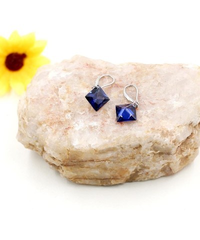 Platinum Plated Cushion Cut Square Cubic Zirconia Dangle Drop Earrings Party Jewelry for Women WE030 PurpleBlue $7.94 Earrings