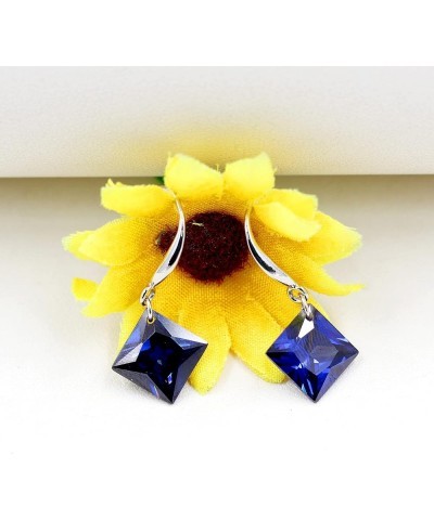 Platinum Plated Cushion Cut Square Cubic Zirconia Dangle Drop Earrings Party Jewelry for Women WE030 PurpleBlue $7.94 Earrings