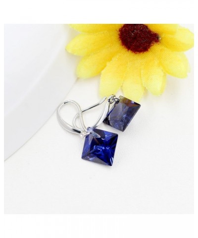 Platinum Plated Cushion Cut Square Cubic Zirconia Dangle Drop Earrings Party Jewelry for Women WE030 PurpleBlue $7.94 Earrings