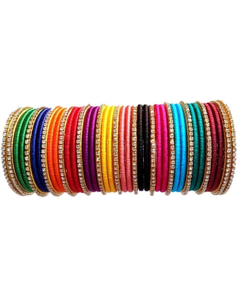 Silk Thread Bangles Handcrafted Stylish Elegant Multicolor with Rhinestone Embellishments (Set of 39 Bangles) Multicolor 2.6 ...