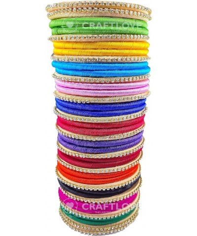 Silk Thread Bangles Handcrafted Stylish Elegant Multicolor with Rhinestone Embellishments (Set of 39 Bangles) Multicolor 2.6 ...