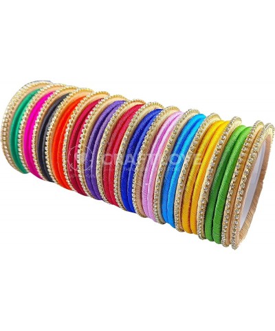 Silk Thread Bangles Handcrafted Stylish Elegant Multicolor with Rhinestone Embellishments (Set of 39 Bangles) Multicolor 2.6 ...