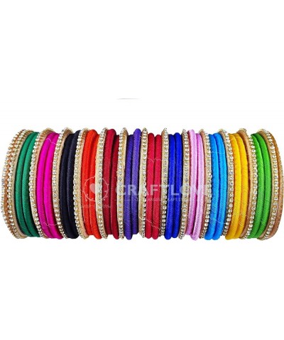 Silk Thread Bangles Handcrafted Stylish Elegant Multicolor with Rhinestone Embellishments (Set of 39 Bangles) Multicolor 2.6 ...