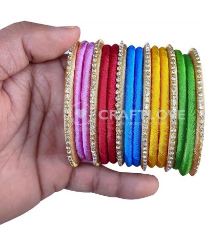 Silk Thread Bangles Handcrafted Stylish Elegant Multicolor with Rhinestone Embellishments (Set of 39 Bangles) Multicolor 2.6 ...