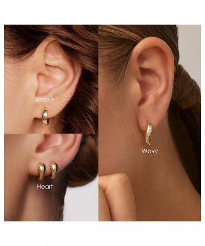 Gold Hoop Earrings for Women Trendy Dainty Wavy Gold Huggie Earrings,14k Gold Stud Earring Hypoallergenic Earring Flat Back E...