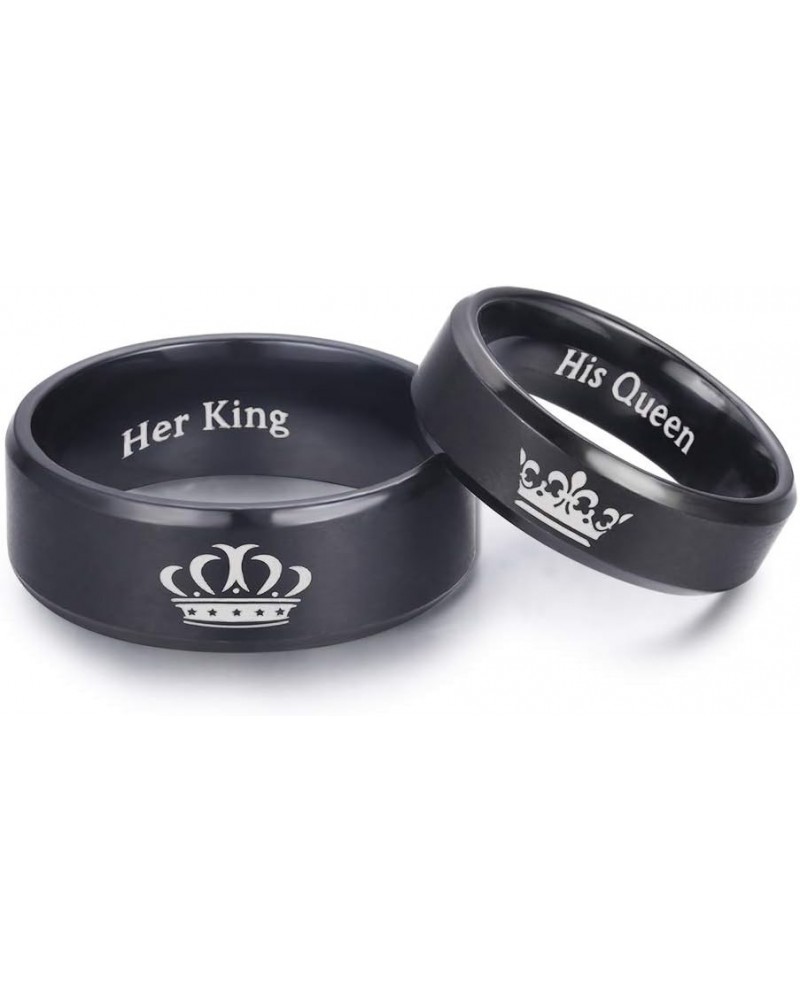 King and Queen Rings for Couples - 2pcs His Hers Stainless Steel Matching Ring Sets for Him and Her - Promise Engagement Wedd...