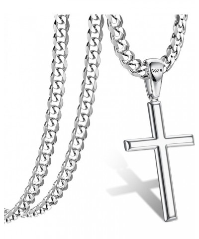 925 Sterling Silver Cross Necklace for Men Women 5mm Strong Stainless Steel Diamond Cut Figaro Link Curb Chain or 3.5mm Cuban...