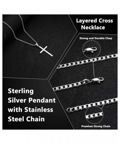 925 Sterling Silver Cross Necklace for Men Women 5mm Strong Stainless Steel Diamond Cut Figaro Link Curb Chain or 3.5mm Cuban...