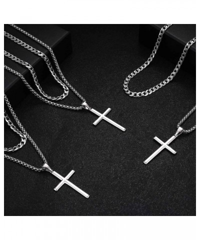 925 Sterling Silver Cross Necklace for Men Women 5mm Strong Stainless Steel Diamond Cut Figaro Link Curb Chain or 3.5mm Cuban...