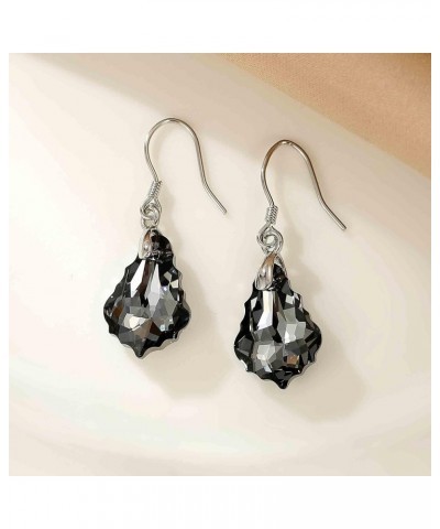 Austrian Crystal Baroque Drop Dangle Earrings for Women 925 Sterling Silver Hook Hypoallergenic Jewelry Black $11.72 Earrings